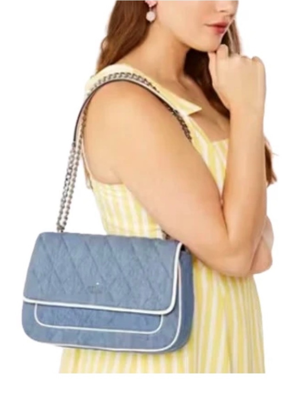 Kate Spade Carey Quilted Denim Medium Flap Shoulder/Crossbody Bag – Blue Multi - Picture 10 of 10